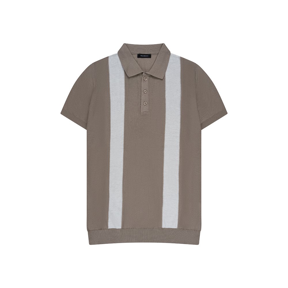 Beige Slim Fit T-shirt met Verticale Strepen