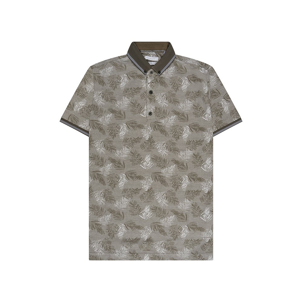 Kaki Poloshirt met Bladerpatroon