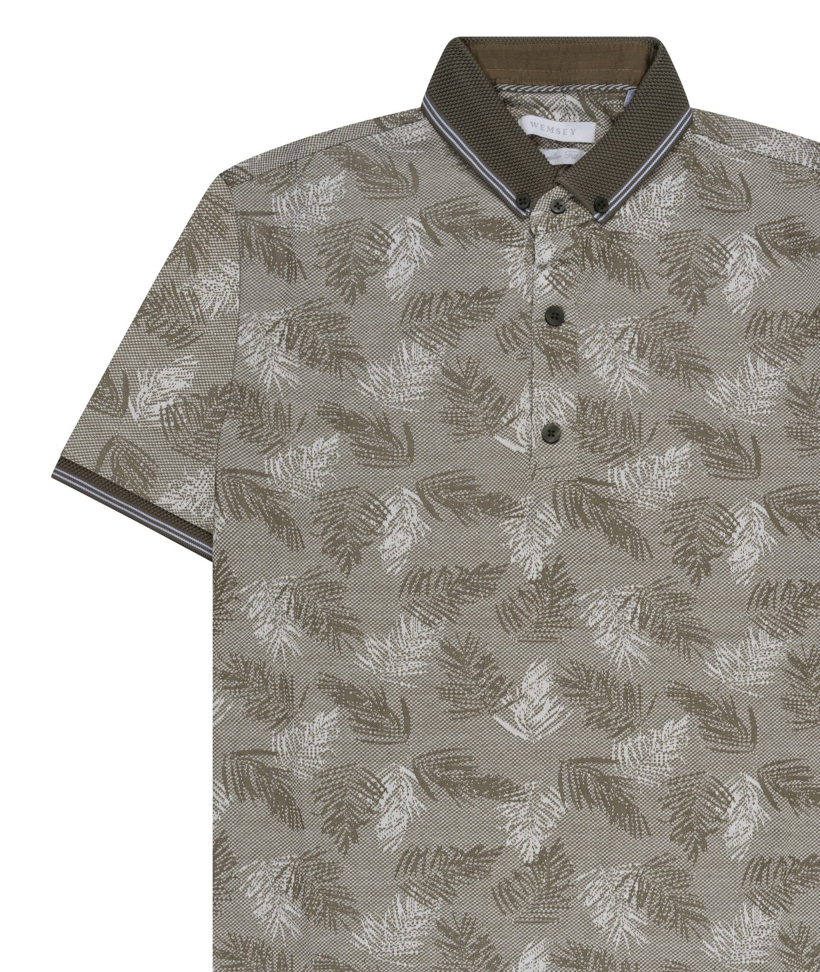 Kaki Poloshirt met Bladerpatroon