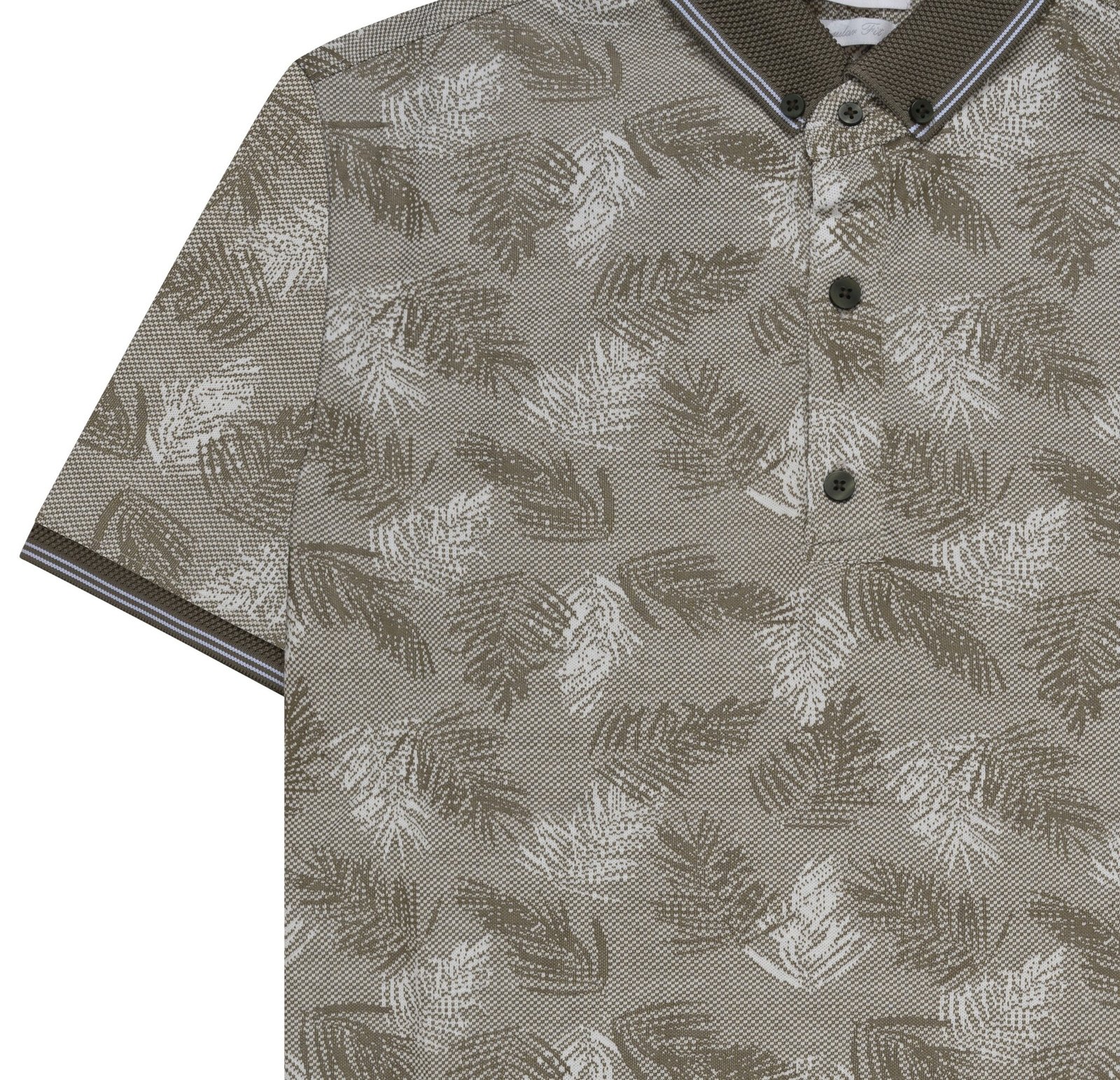 Kaki Poloshirt met Bladerpatroon