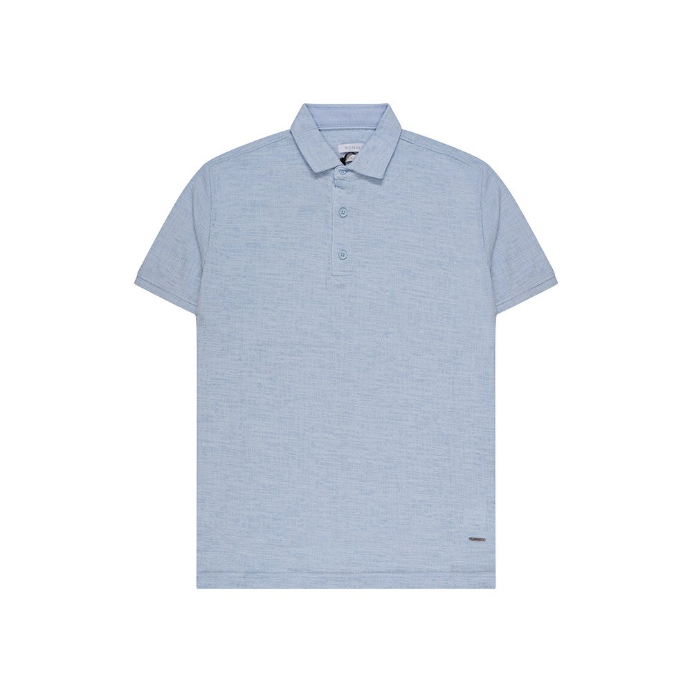 Lichtblauw Slim Fit T-Shirt met Subtiel Patroon en Knoopsluiting