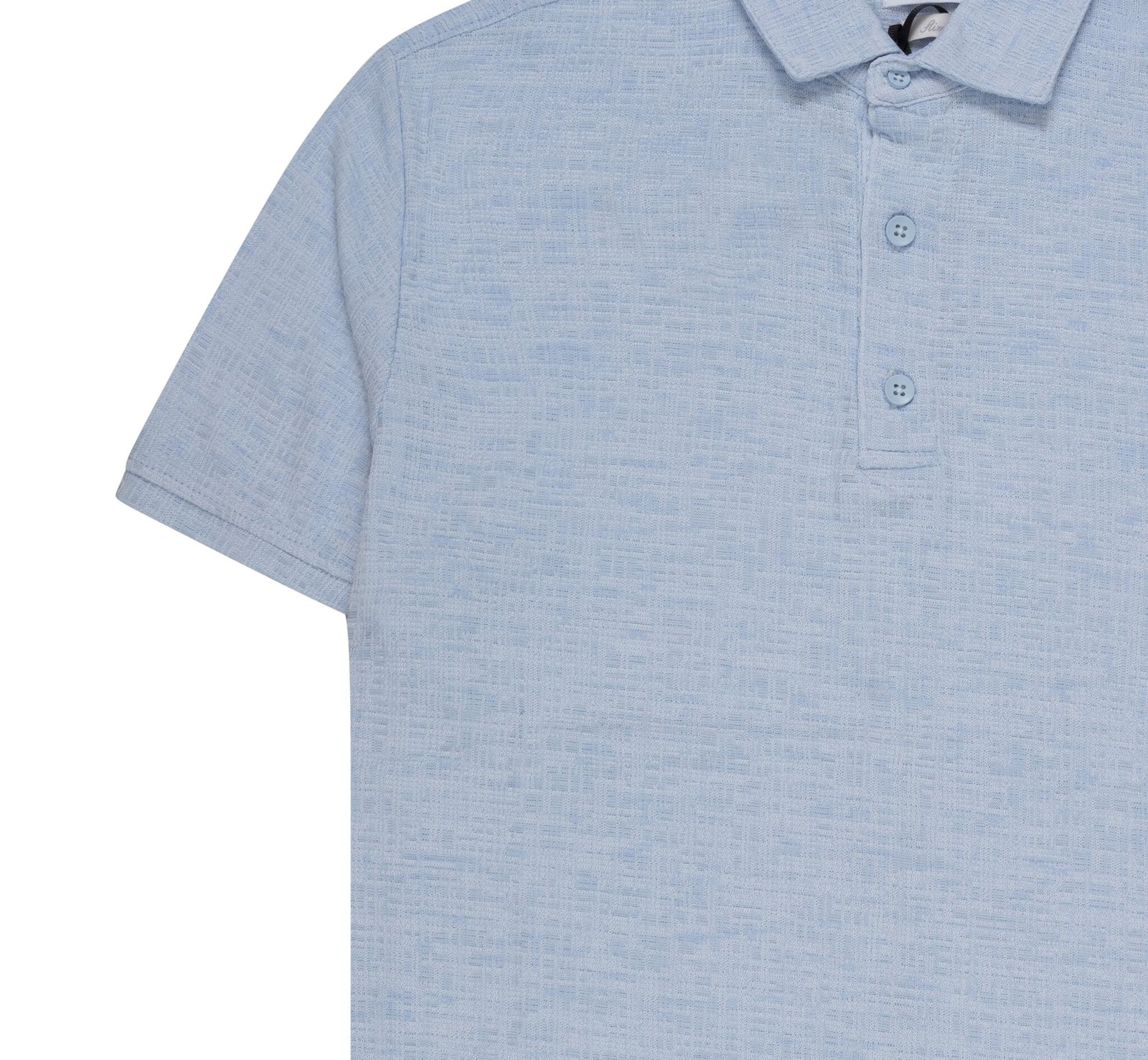 Lichtblauw Slim Fit T-Shirt met Subtiel Patroon en Knoopsluiting