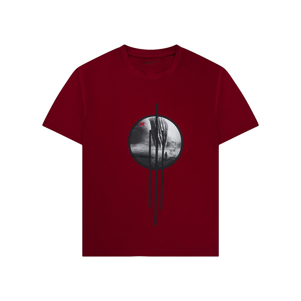 Rood heren T-shirt met unieke cirkelprint