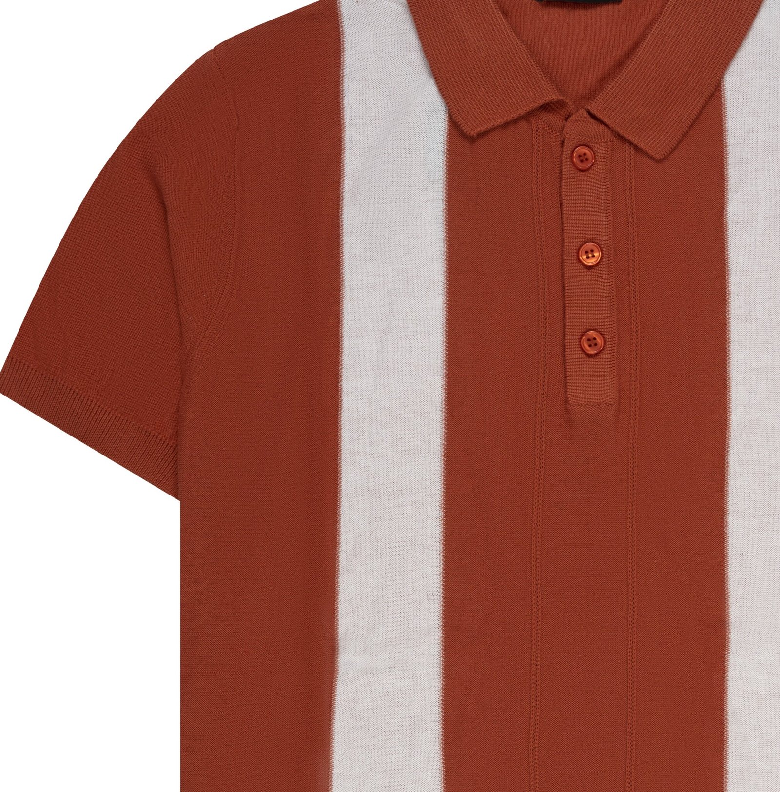 Slim Fit T-shirt Oranje met Verticale Strepen en Knoopsluiting
