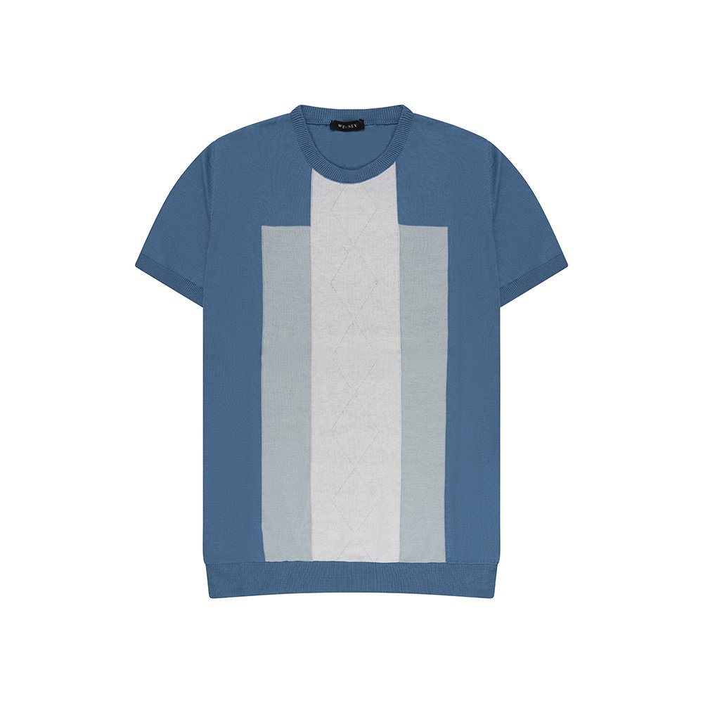 Stijlvol Blauw T-shirt met Verticale Strepen, Slim Fit Poloshirt voor Heren, Casual Kleding