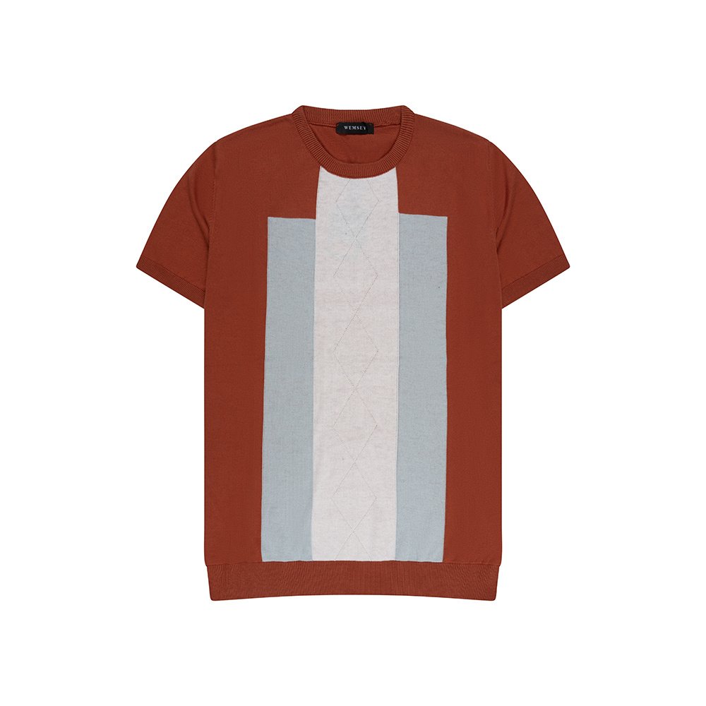 Stijlvol Slim Fit oranje T-shirt met Verticale Strepen en Polokraag voor Heren