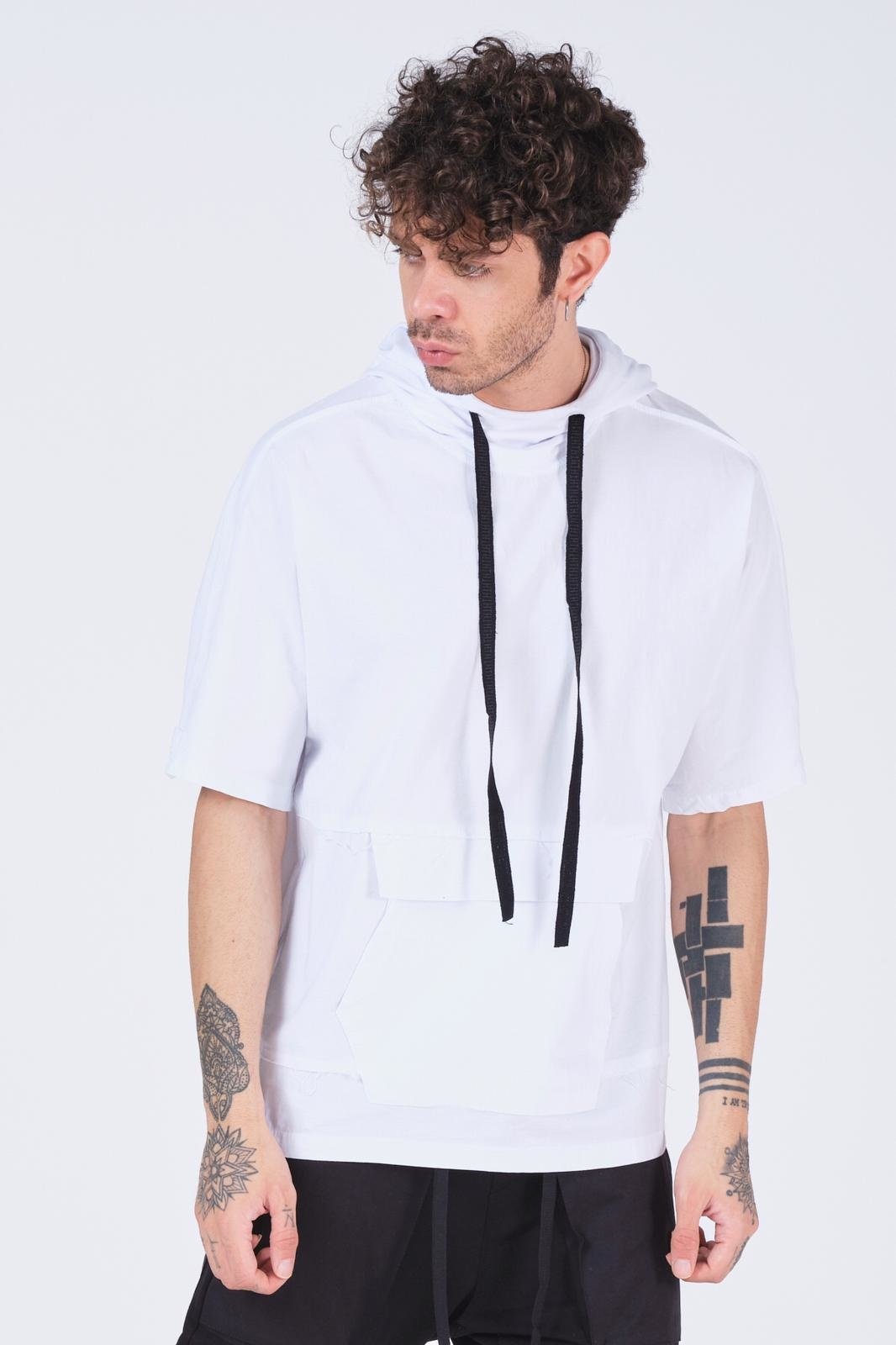 T-shirt met zak en capuchon - Wit