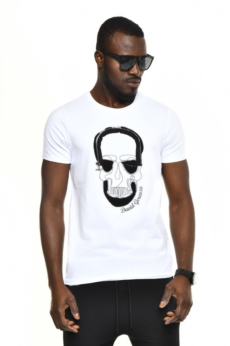 Wit T-shirt met gedetailleerde doodskop