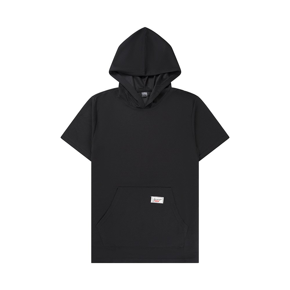 Zwart T-shirt met capuchon en voorzak