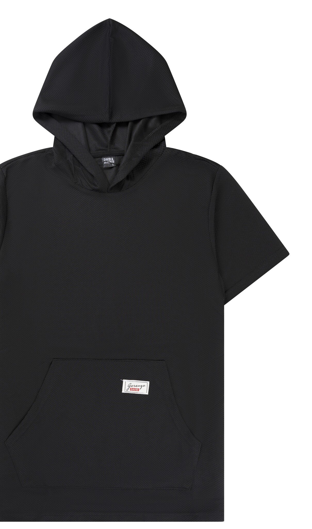 Zwart T-shirt met capuchon en voorzak